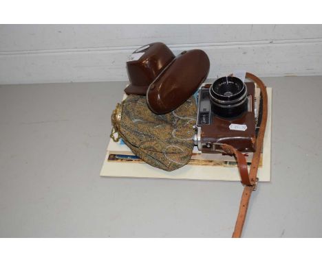 VINTAGE YASHICA CAMPUS CAMERA TOGETHER WITH A BEADED EVENING BAG AND VARIOUS EPHEMERA