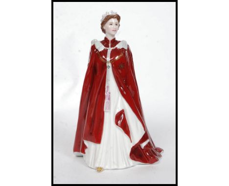 A Royal Worcester ' Queens 80th Birthday ' celebratory china figurine. No damage. H23cm 