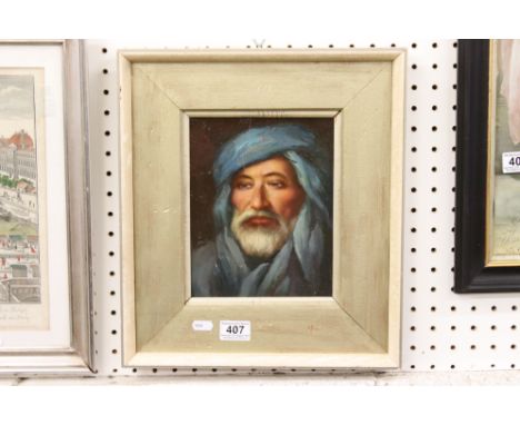 Oil Painting Portrait of a Middle Eastern Bearded Man, 18cm x 23cm, framed 