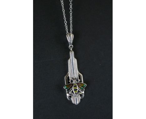 Silver and enamel set Charles Horner style pendant necklace 