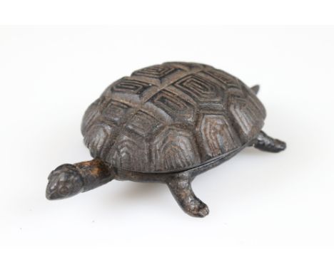 Novelty metal trinket box in the form of a turtle / tortoise, foundry mark to inside of lid 