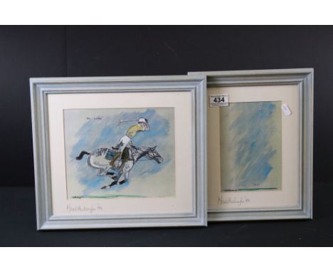 Mark Huskinson (1935 - 2018) Signed Polo Print titled ' Shot ' and Signed Polo Print titled ' The Long ' largest 23cm x 20cm,