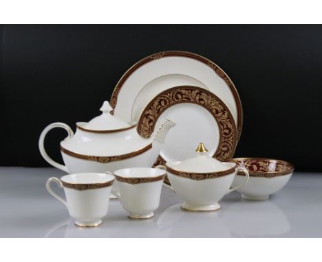 Royal Doulton ' Tennyson ' Breakfast and Tea Ware comprising Tea Pot, 13 Tea Cups, 12 Saucers, Milk Jug, Lidded Sugar Bowl, 8