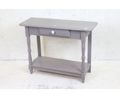 Grey Painted Pine Side Table with small drawer and shelf below, 95cm long x 33cm deep x 72cm high 