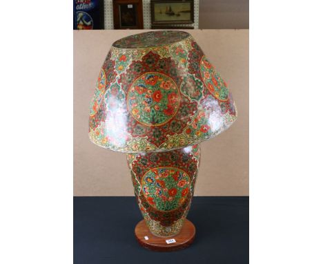 Large Papier Mache Kashmir style Table Lamp with all over floral decoration, 95cm high 