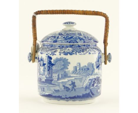 A Spode Italian pattern biscuit barrel and cover
with swing handle.