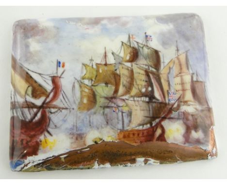 Antique enamel plaque
decorated on both sides with the battle of Waterloo, and a portrait of Nelson 3.25".