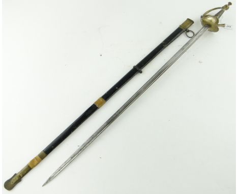 19th century Continental sword
with brass hilt and brass mounted scabbard, with fluted blade.