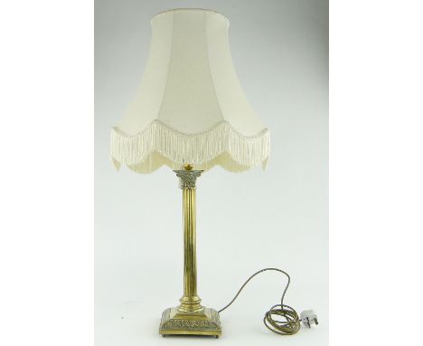 Large brass Corinthian column table lamp
recently rewired with shade, base height 18"