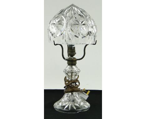 Cut glass table lamp with mushroom-shaped shade,
height 16"