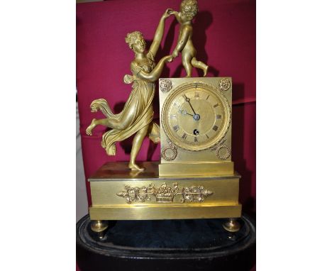 Late 19th century continental ormolu mantel clock,
with single striking movement under glass dome, overall height 15".