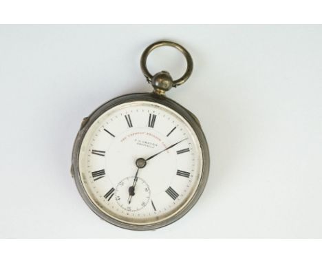 Edwardian “Express English Lever” silver pocket watch, J.G. Graves, Sheffield, white enamel dial and seconds dial, black Roma