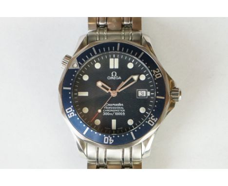 A gents Omega Seamaster 300 Professional chronometer automatic divers watch, blue wave dial with blue bezel, date function to