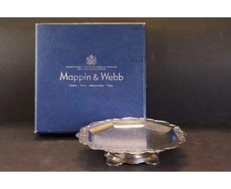 Mappin &amp; Webb Ltd - A silver tazza with pierced foliate border of lobed form, plain polished octagonal centre, raised on 