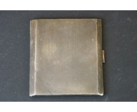 Silver cigarette case, engine turned decoration, gilt interior with engraved initials, makers Mappin &amp; Webb Ltd, Birmingh