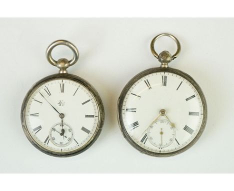 Silver open face key wind pocket watch, white enamel dial and seconds dial, black Roman numerals, hallmarked London 1874, dia