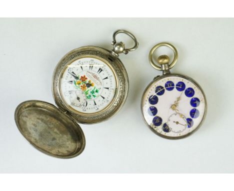 Silver full hunter key wind pocket watch, the white enamel dial marked K. Serkisoff &amp; Co, Constantinople, enamel painted 