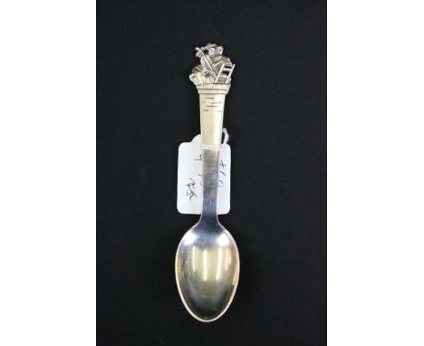 Danish silver spoon with Hans Christian Andersen terminal 'The Shepherdess &amp; The Chimney Sweep', maker W&amp;SS (Sorensen