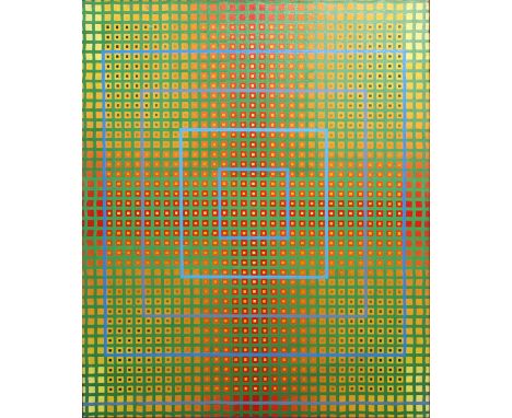 BEN FORTUNA [AMERICAN 1919-2004], OIL ON CANVAS,  H 40", W 48", ABSTRACT WITH SQUARES:  Unsigned  and unframed.  Abstract com