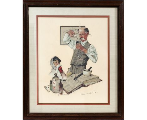 NORMAN ROCKWELL LITHOGRAPH PRESCRIPTION REMEDY H  24" W 20":  Pencil signed lower right. Frame  Size: 33 1/2'' x 29 1/2''. 