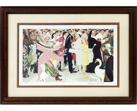 NORMAN ROCKWELL, LITHOGRAPH, SATURDAY PEOPLE, H  15" W 24.5":  Pencil signed lower right. Frame  Size: 25'' x 34 1/2''. Artis