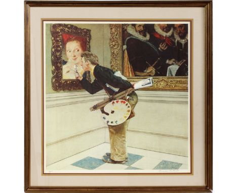 NORMAN ROCKWELL AM 1894-1978 LITHOGRAPH ARTIST  CRITIC H 28.5" W 26.5":  Pencil signed. Artist  proof. Frame size 36" x 33 3/