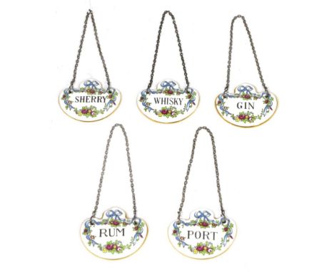 Set of five Crown Staffordshire decanter labels 