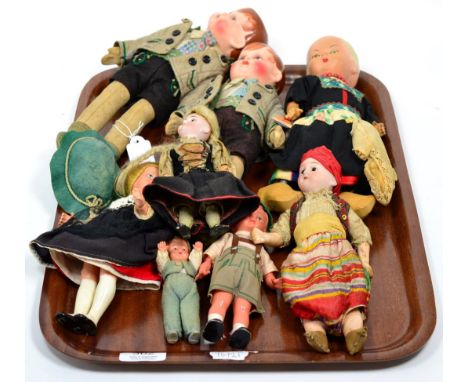 Assorted Dolls, including a pair of Kathe Kruse style boy dolls, with papier mache painted socket heads, clothed in Lederhose