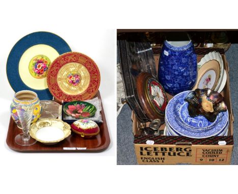 A quantity of ceramics including two Royal Worcester flower painted plates; a Moorcroft pin dish, cased; a Shelley jug; a Poo