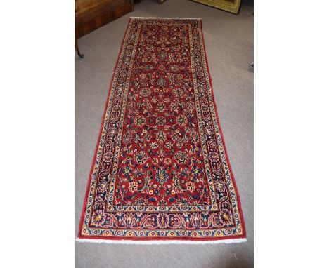 Modern Caucasian runner, triple gull border, mainly red field, 290 x 96cm