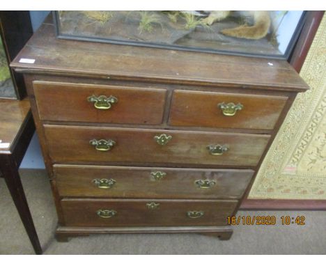 Late 18th century oak chest of two short and three full width drawers on bracket feet, 92cm wide