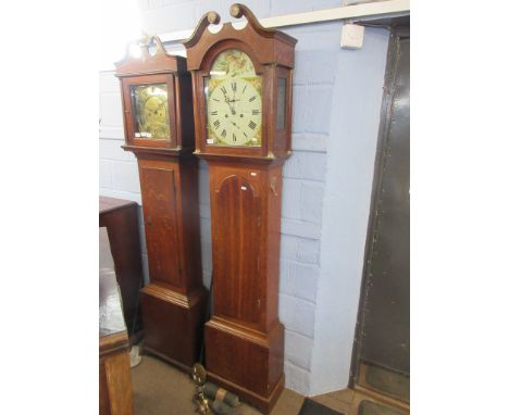 Late 18th/early 19th century oak longcase clock, painted arched dial, W Spark of Aberdeen, plain trunk and plinth base with b