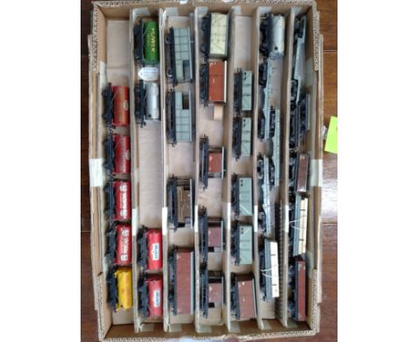 No 91.  Thirty-four Hornby-Dublo wagons including Esso Royal Daylight, Power Petrol, and Mobil, varying conditions, some wear