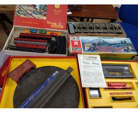 No 134.  Triang Hopper Car Set, Turntable Set, R.60 Ticket Office, Girder Bridge, part Tank Locomotive Set (made up) and Dies