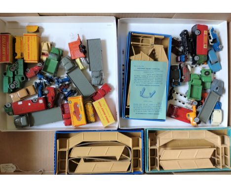 No. 124B.  Three Hornby-Dublo D1 Footbridges in boxes, one with Instructions leaflet, thirty-three Dublo-Dinky vehicles inclu