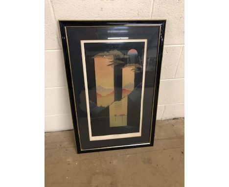 Vintage Print, oriental style limited edition print  AQUA VALLEY  57/175 Jan W King approximately 51 x 77 cm