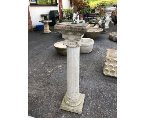 Sundial on square base with central column and Brass sundial marked Sandford Stone approx 93cm tall