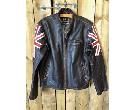 Vintage Clothing , 1 leather biker style jacket with union flag design on shoulders, labelled size large,