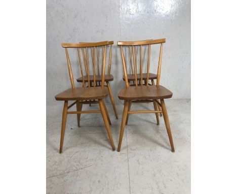 Mid century furniture, 4 Ercol blond stick back dining chairs BS 1960 2056