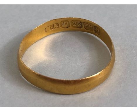 22ct Gold ring fully hallmarked and size K approx 1.1g