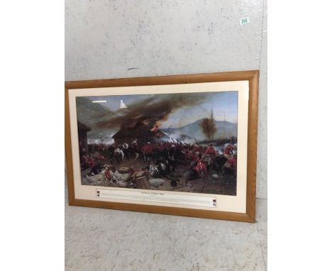 Military interest, large framed military print of the 24th regiment at The Battle of Rorke's Drift, during the Zulu war 107 x