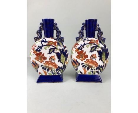 Antique China, a pair of Ridgeways Fantasia flask vases  approximately 22cm high 