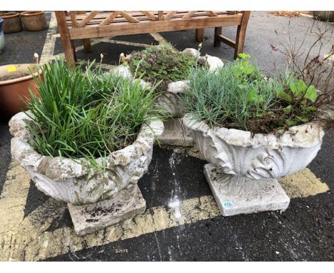 Three white painted garden planters each approx 38cm tall