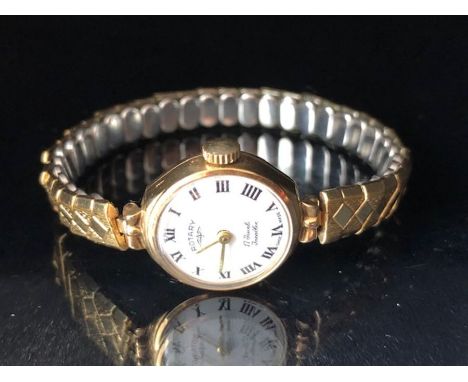 9ct Gold cased wristwatch by Rotary, 17 Jewels with INCABLOC movement, white dial and Roman numerals 