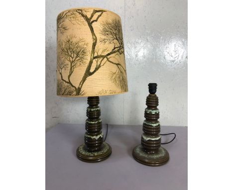 German Pottery, mid 20th century West German lava pottery lamp bases one with a shade approximately 41cm high 