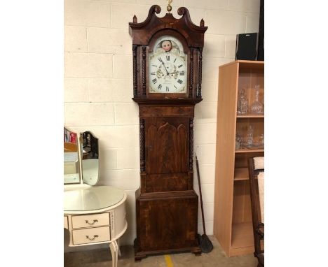 WATKIN OWEN, LLANRWST, Victorian longcase clock, the dial marked 'W. Owen Llanrwst', painted arch moon dial set with Roman nu