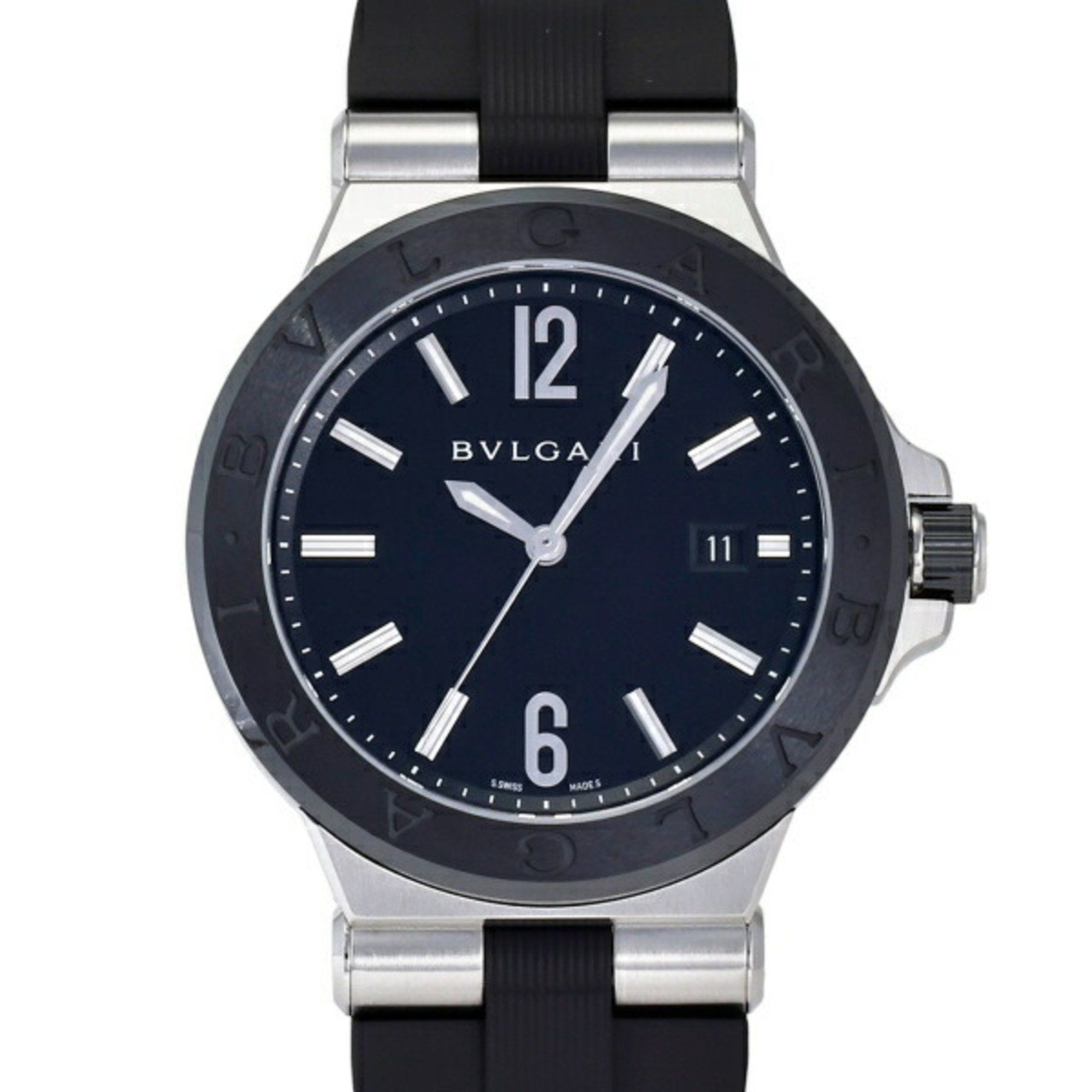 BVLGARI Diagono Ceramic 102029 DG42BSCVD Black Dial Men's Watch __
