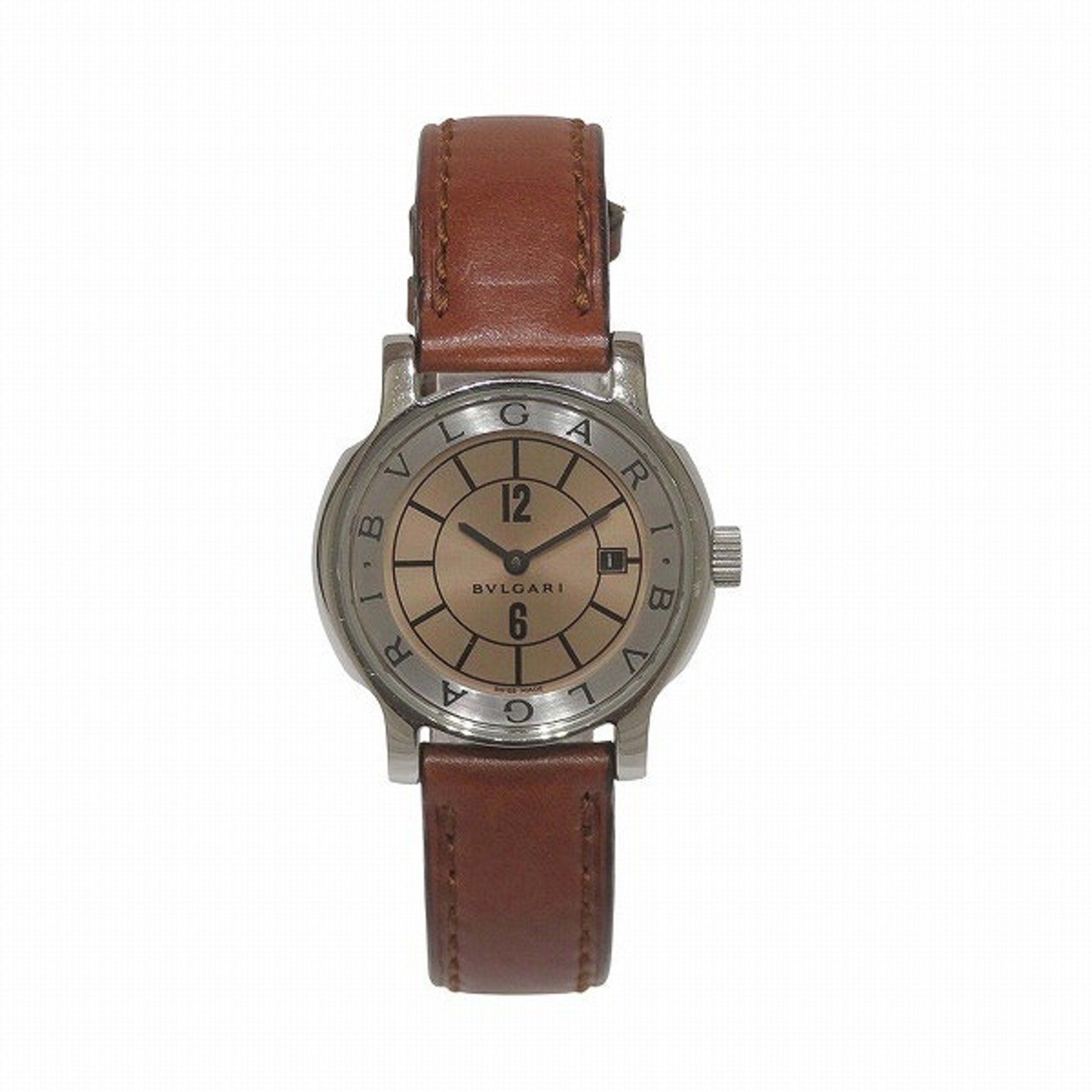 BVLGARI Solotempo ST29S Quartz Bronze Dial Date 2 Hands Watch Women's Wristwatch