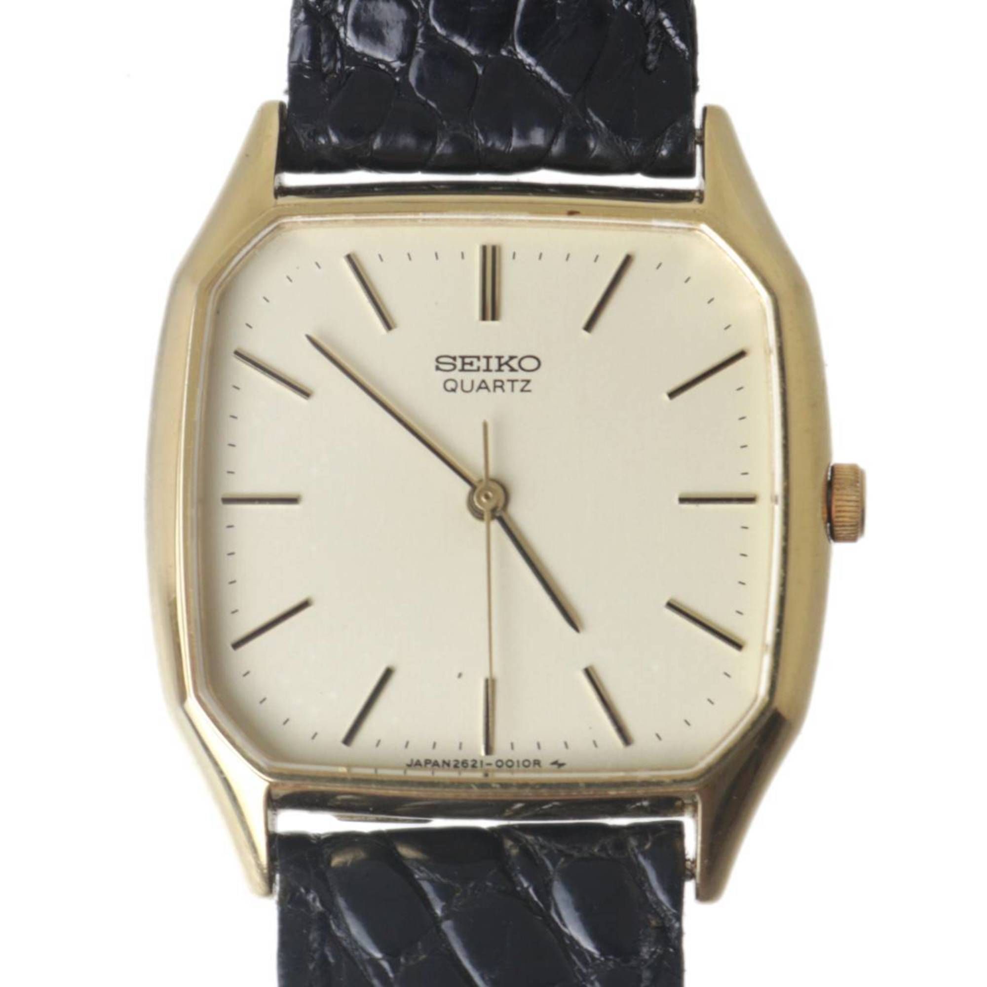 SEIKO Men's Quartz K18 Case Buckle Leather Belt Dial Beige 2621-5000 NT