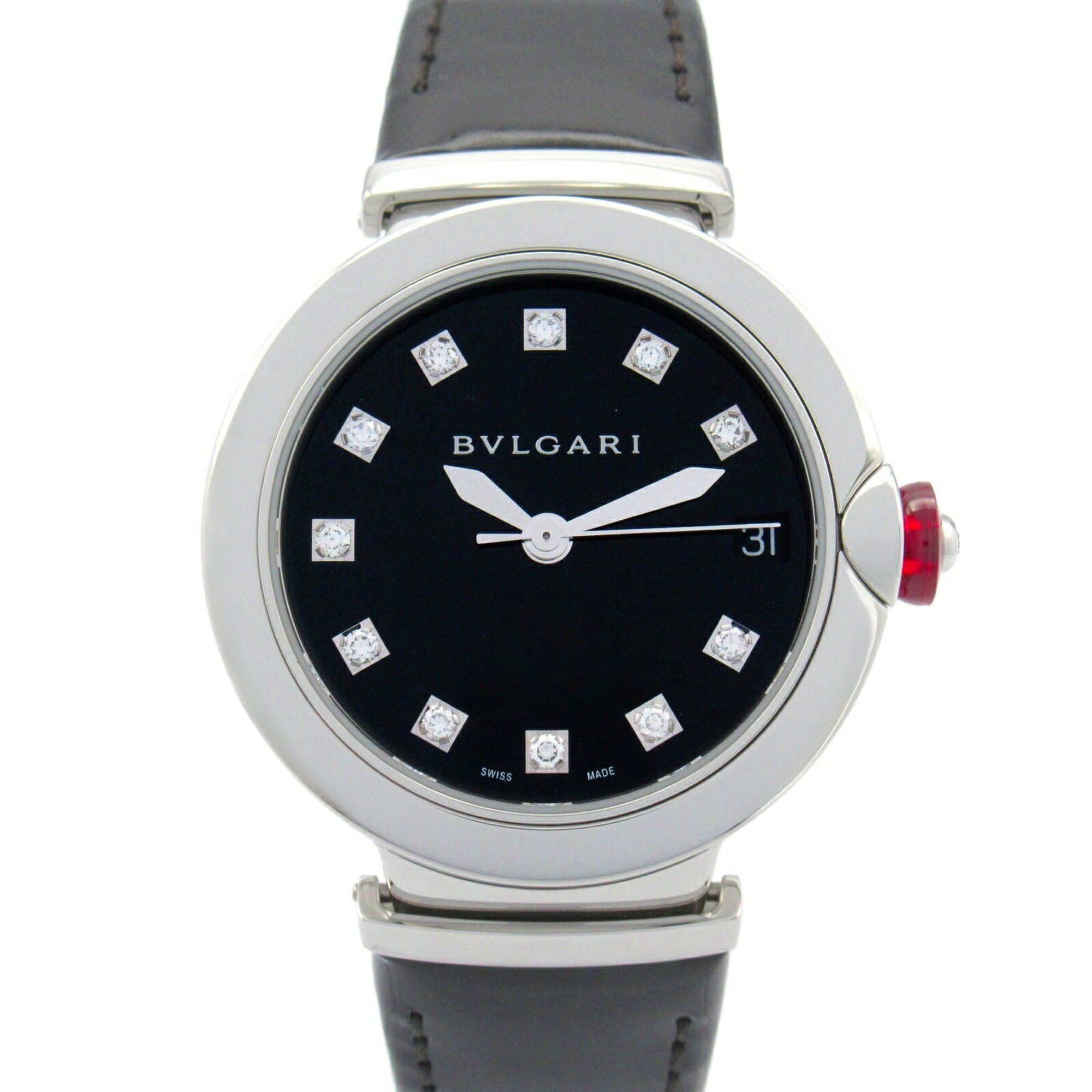 BVLGARI Lucea Watch Stainless Steel Leather Strap Women's Black 103503